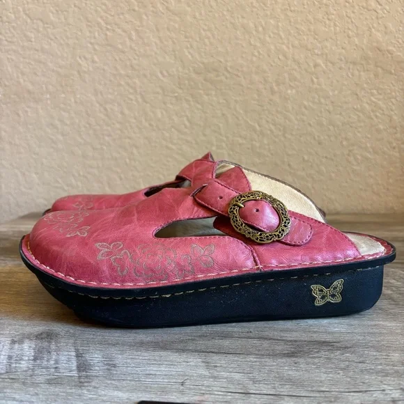 Alegria Pink Clogs Slides Floral Buckle Women’s Size 7 - Picture 2 of 12